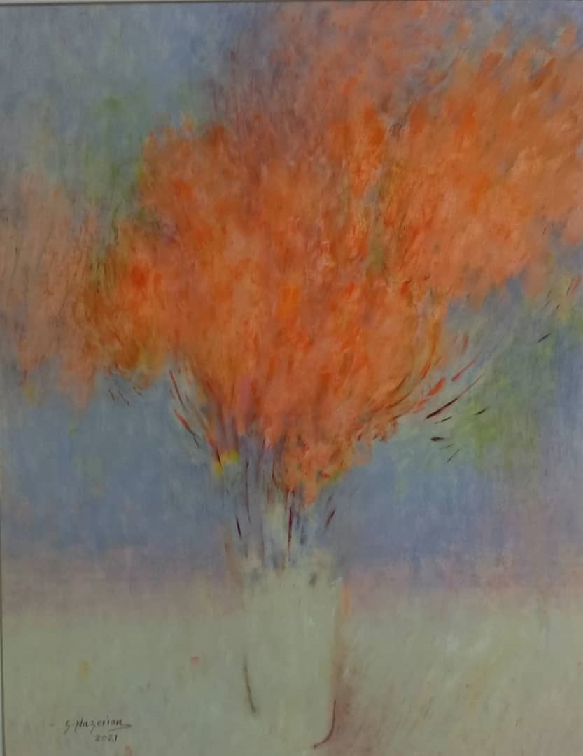 اثر گلدان با گل نارنجی از سلیم ناظریان اثر گلدان با گل نارنجی از سلیم ناظریان