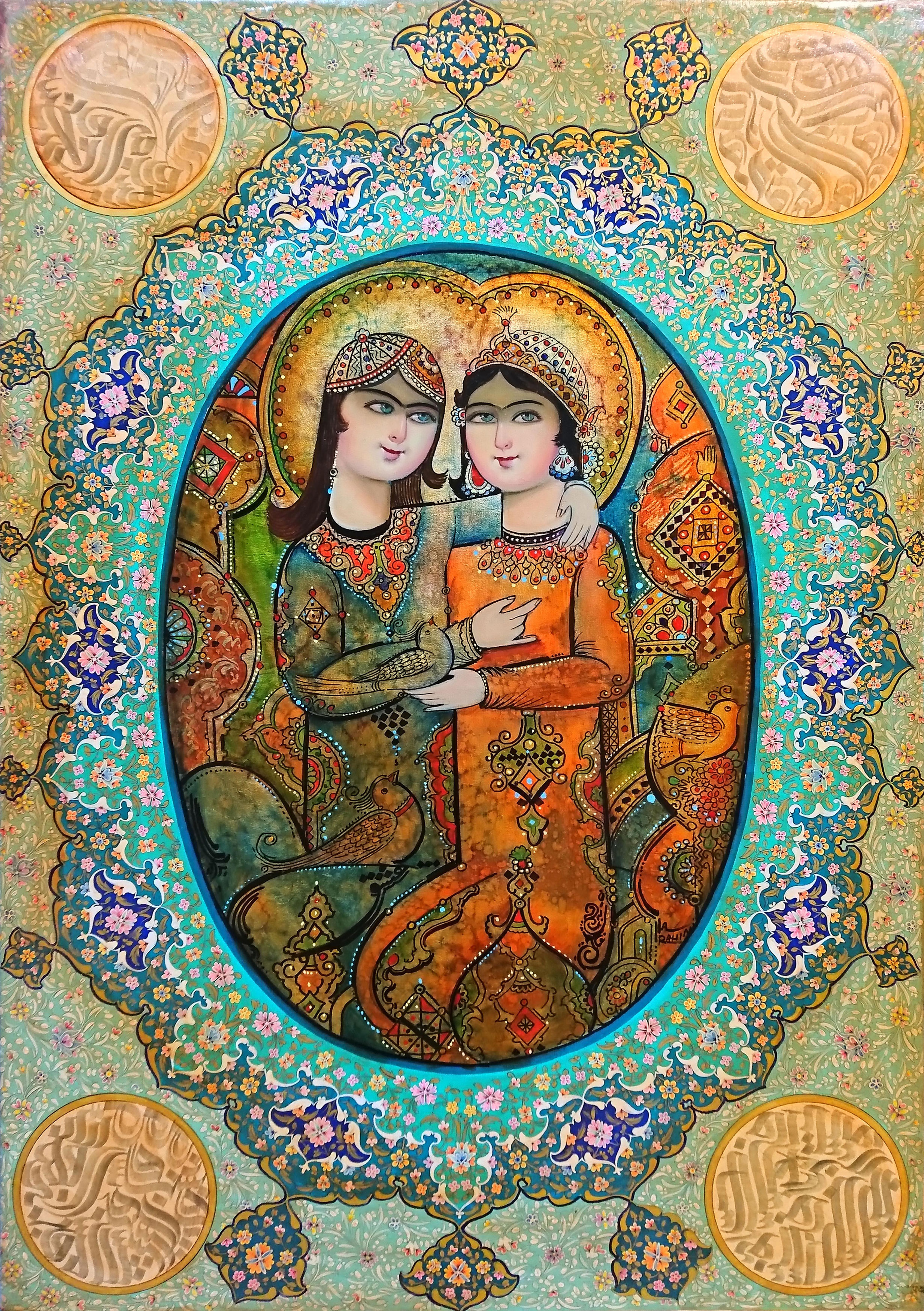 اثر نقاشی رنگ روغن لیلی و مجنون روی بوم ورق طلا از عبدالله رحیمی اثر نقاشی رنگ روغن لیلی و مجنون روی بوم ورق طلا از عبدالله رحیمی