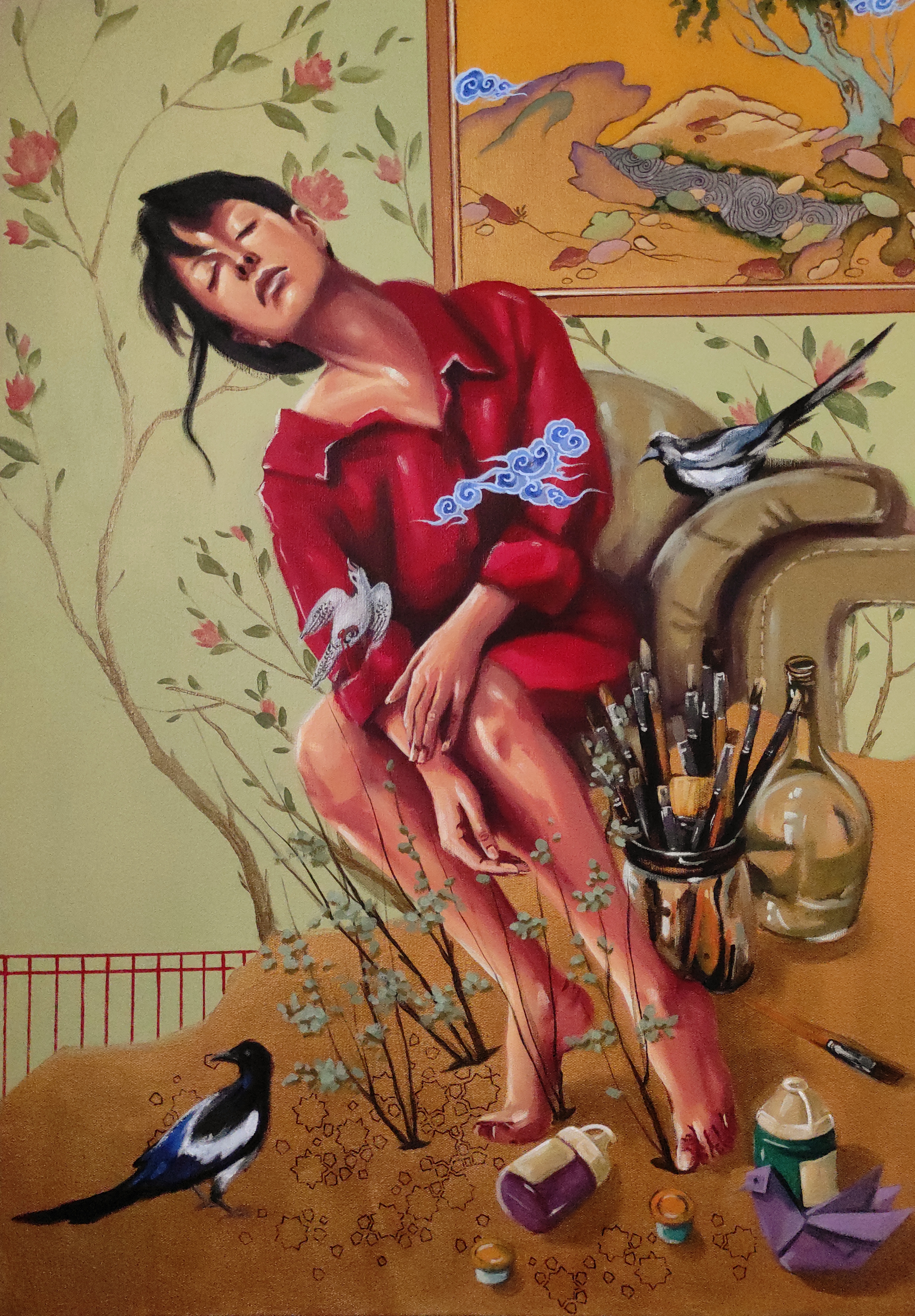 Artwork flower and bird by Elham Hoseinpoour